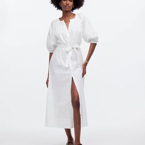 Madewell Tie-Waist Button-Front Midi Dress in Poplin